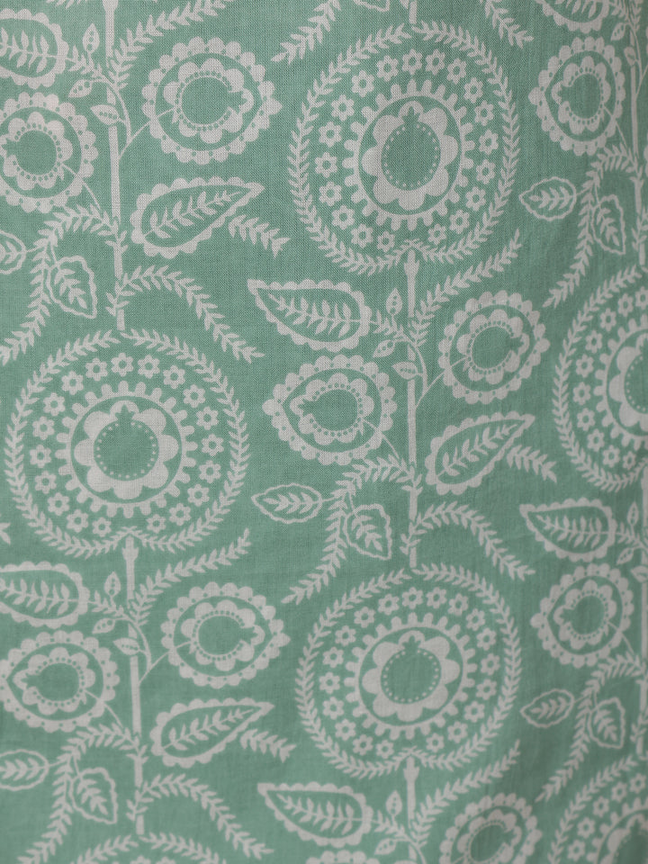 Green Floral Design Printed Cotton Salwar Suit - Diadem