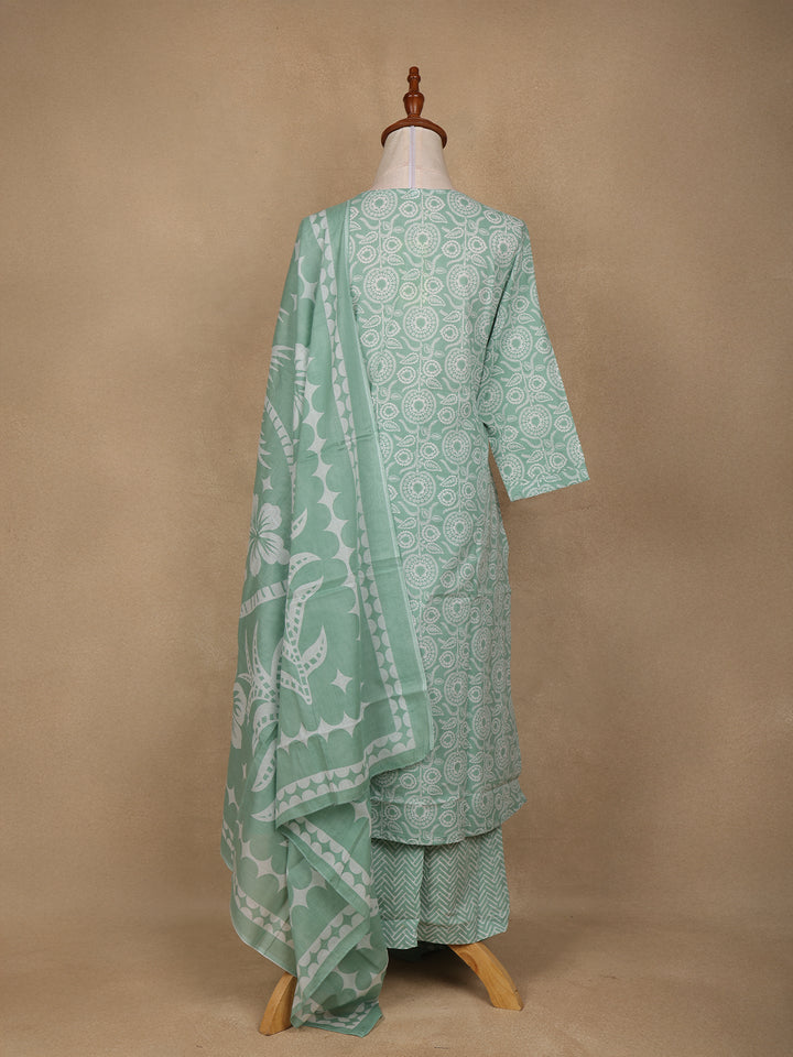 Green Floral Design Printed Cotton Salwar Suit - Diadem