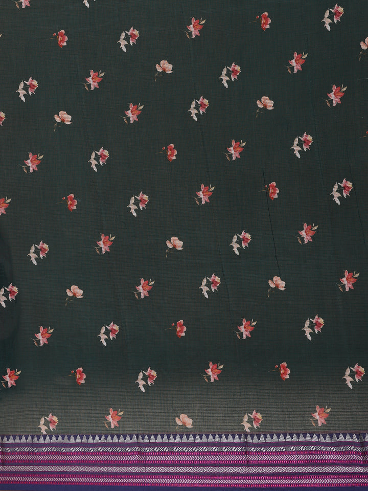 Green Floral Design Printed Kota Cotton Saree - Diadem