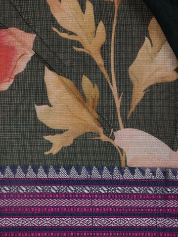 Green Floral Design Printed Kota Cotton Saree - Diadem