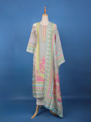 Multicolor Floral Design Printed Nylon Salwar Suit - Diadem