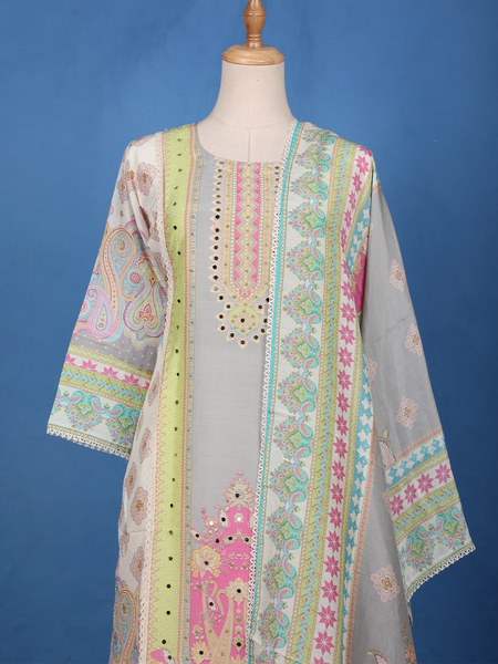 Multicolor Floral Design Printed Nylon Salwar Suit - Diadem