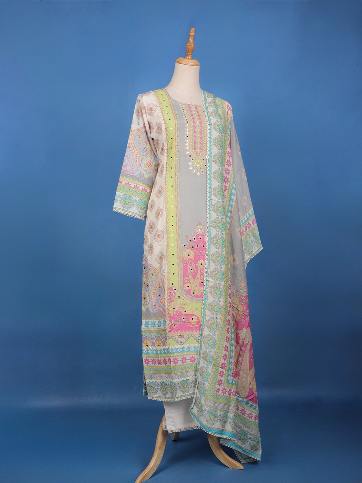 Multicolor Floral Design Printed Nylon Salwar Suit - Diadem