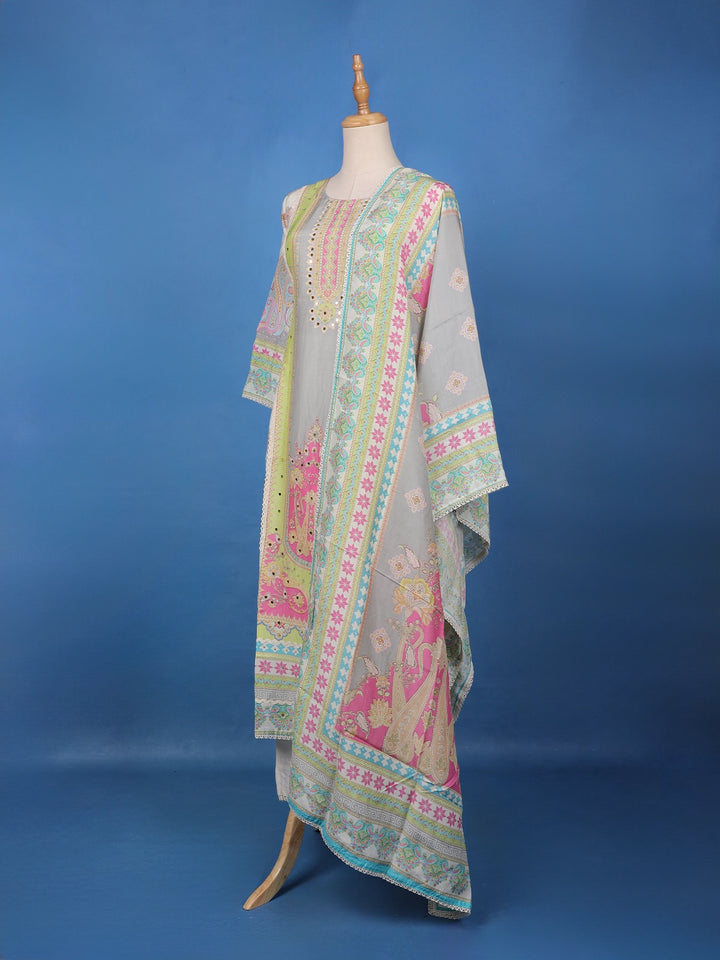 Multicolor Floral Design Printed Nylon Salwar Suit - Diadem