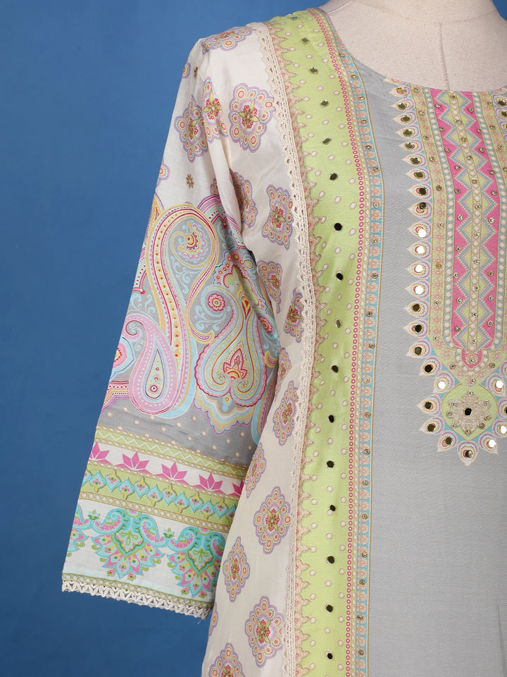 Multicolor Floral Design Printed Nylon Salwar Suit - Diadem