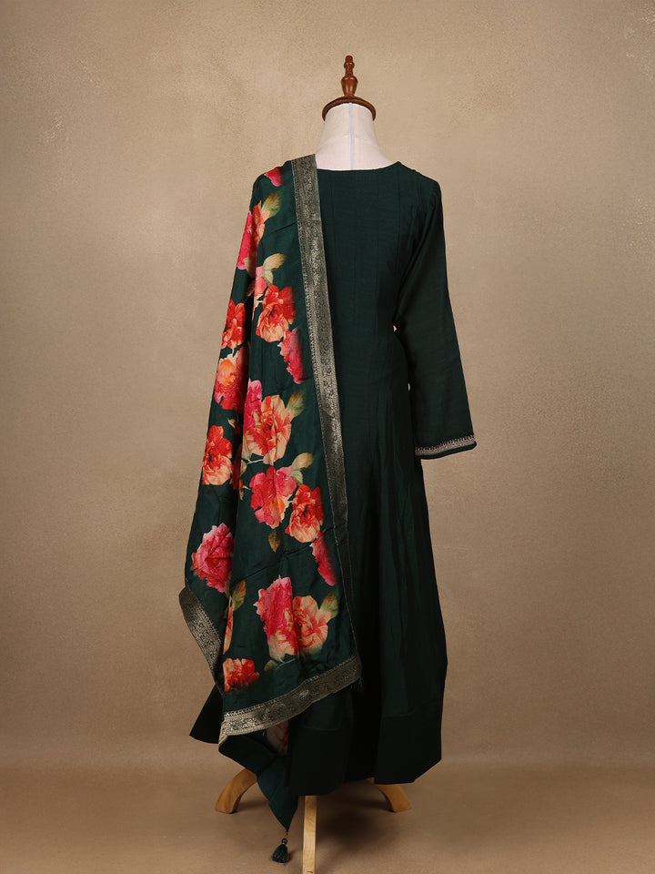 Green Sequins Design Printed Semi Silk Anarkali Salwar Suit - Diadem
