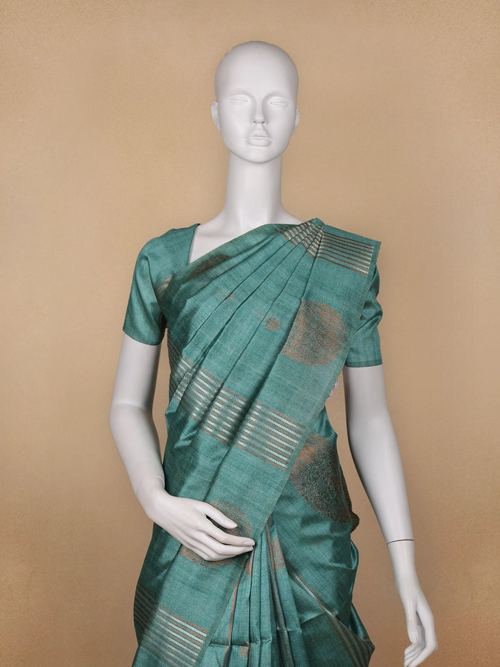 Green Floral Designed Semi Tussar Saree - Diadem