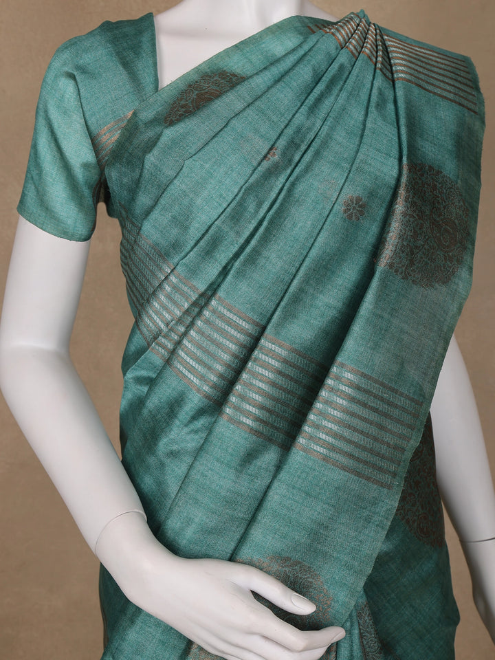 Green Floral Designed Semi Tussar Saree - Diadem