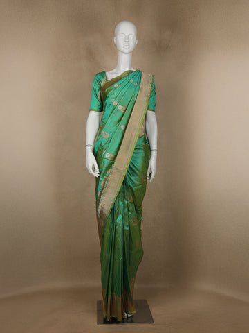 Green Floral Designed Banarasi Silk Saree - Diadem
