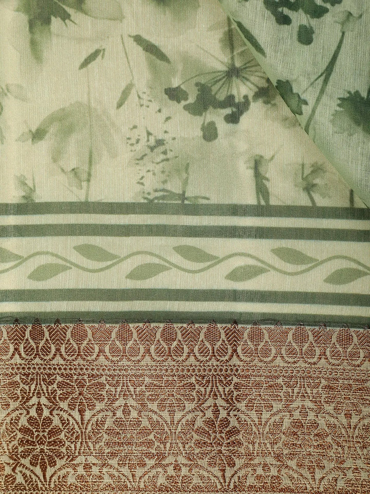 Green Floral Designed Chanderi Cotton Saree - Diadem