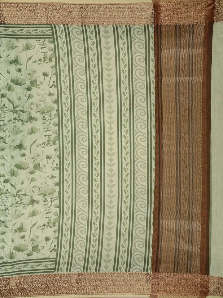 Green Floral Designed Chanderi Cotton Saree - Diadem
