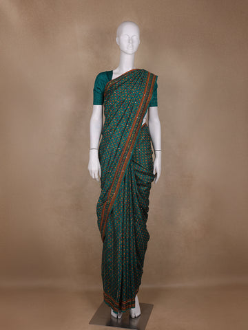 Green Floral Designed Chanderi Cotton Saree - Diadem