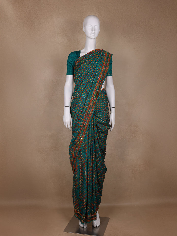 Green Floral Designed Chanderi Cotton Saree - Diadem