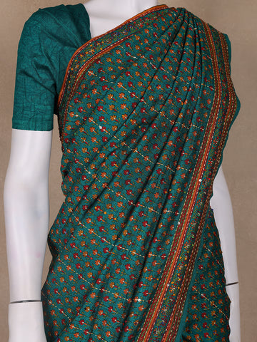 Green Floral Designed Chanderi Cotton Saree - Diadem