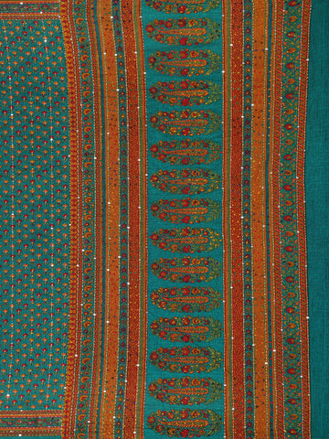 Green Floral Designed Chanderi Cotton Saree - Diadem