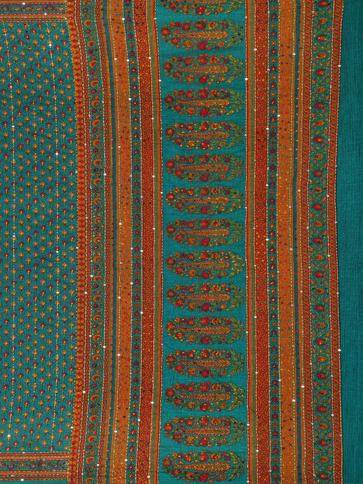 Green Floral Designed Chanderi Cotton Saree - Diadem