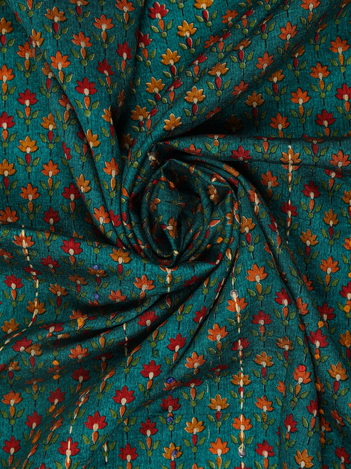 Green Floral Designed Chanderi Cotton Saree - Diadem