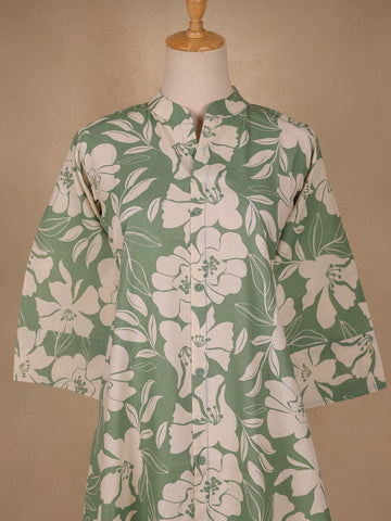 Green Floral Designed Cotton Kurti - Diadem