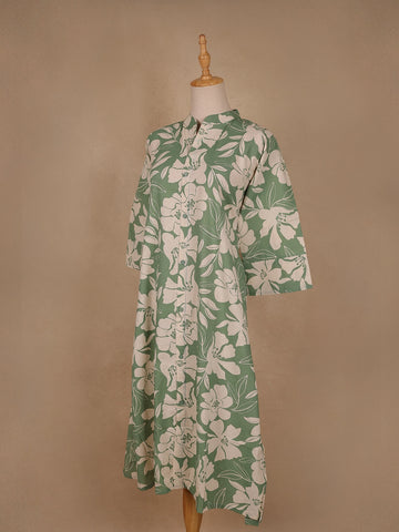 Green Floral Designed Cotton Kurti - Diadem