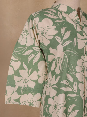 Green Floral Designed Cotton Kurti - Diadem