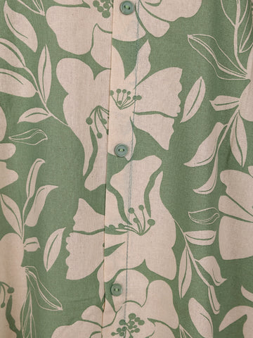 Green Floral Designed Cotton Kurti - Diadem