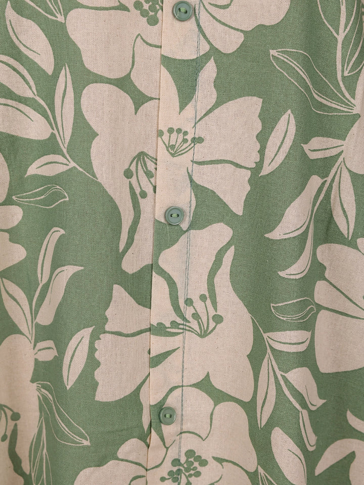 Green Floral Designed Cotton Kurti - Diadem