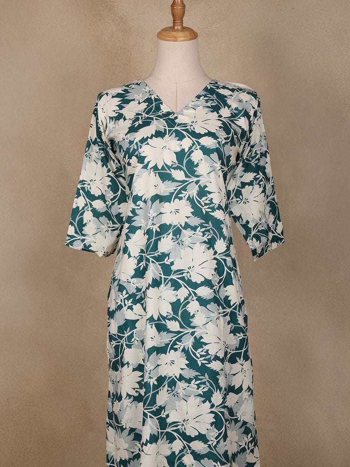 Green Floral Designed Cotton Salwar Suit - Diadem