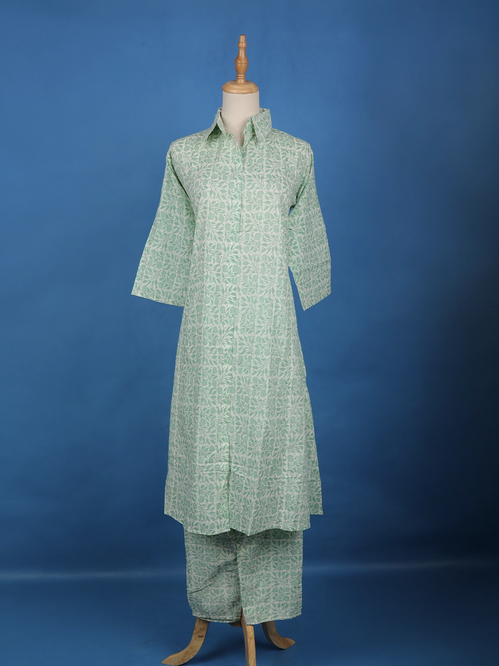 Green Floral Designed Cotton Salwar Suit - Diadem