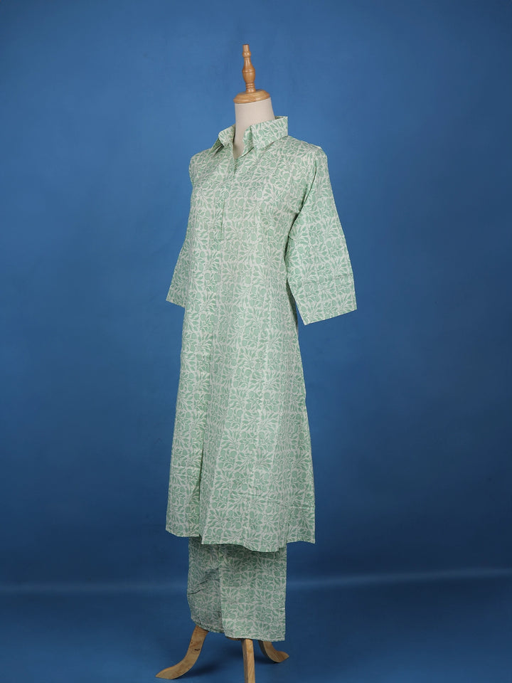 Green Floral Designed Cotton Salwar Suit - Diadem