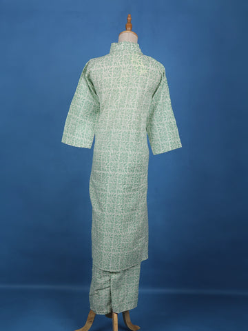 Green Floral Designed Cotton Salwar Suit - Diadem