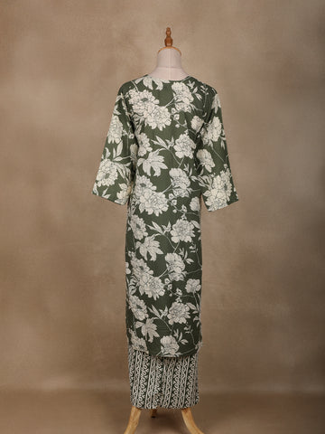 Green Floral Designed Cotton Salwar Suit - Diadem