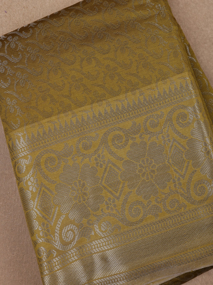 Green Floral Designed Fancy Art Silk Saree - Diadem