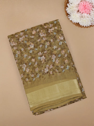 Green Floral Designed Fancy Cotton Saree - Diadem