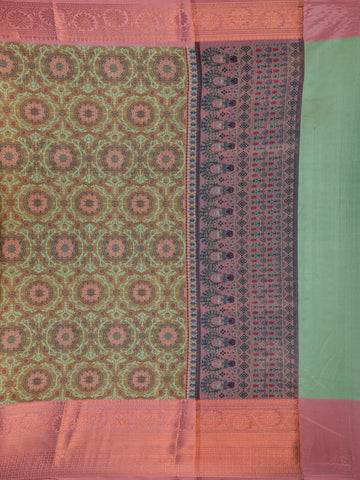 Green Floral Designed Kora Printed Saree - Diadem