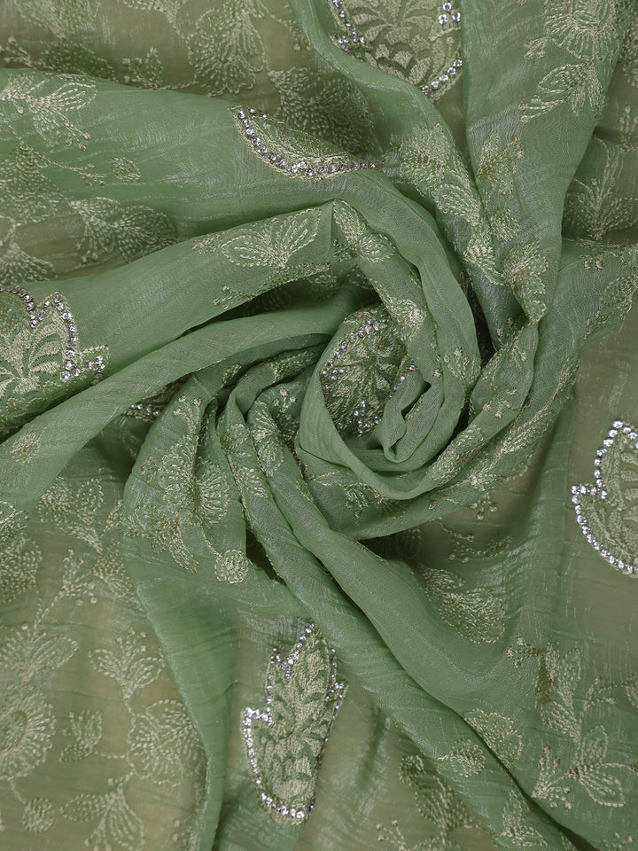 Green Floral Designed Organza Designer Saree - Diadem