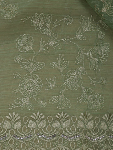 Green Floral Designed Organza Designer Saree - Diadem