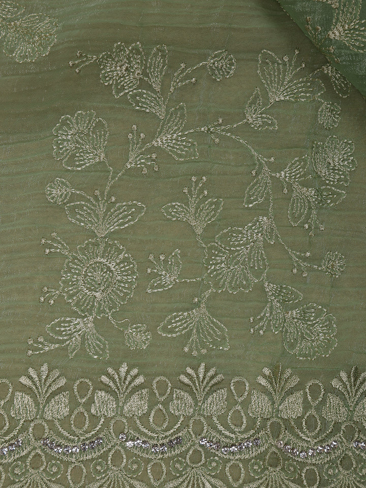 Green Floral Designed Organza Designer Saree - Diadem