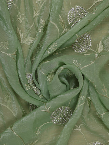 Green Floral Designed Organza Designer Saree - Diadem