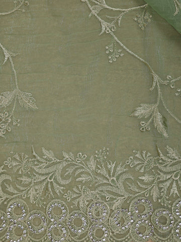 Green Floral Designed Organza Designer Saree - Diadem