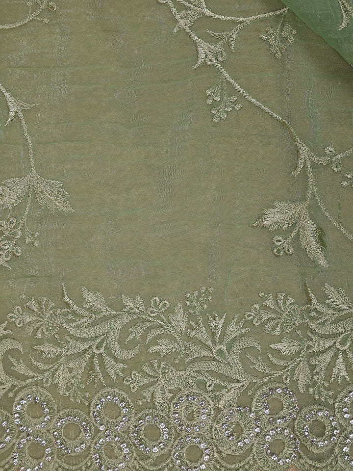 Green Floral Designed Organza Designer Saree - Diadem