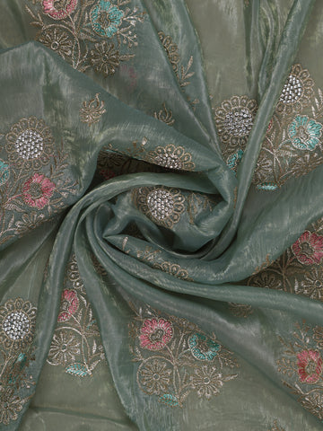 Green Floral Designed Organza Designer Saree - Diadem