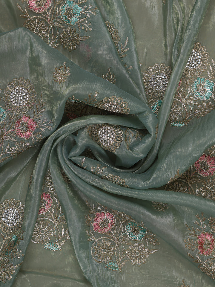 Green Floral Designed Organza Designer Saree - Diadem