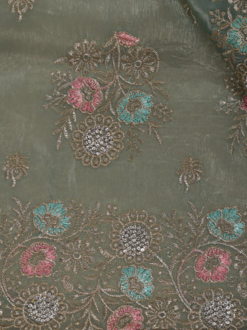 Green Floral Designed Organza Designer Saree - Diadem