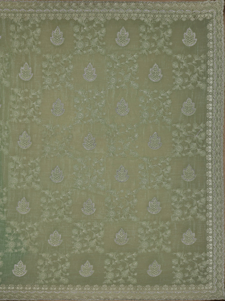 Green Floral Designed Organza Designer Saree - Diadem