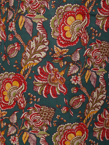 Green Floral Design Printed Cotton Salwar Suit - Diadem