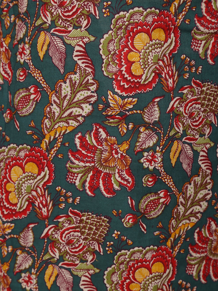 Green Floral Design Printed Cotton Salwar Suit - Diadem
