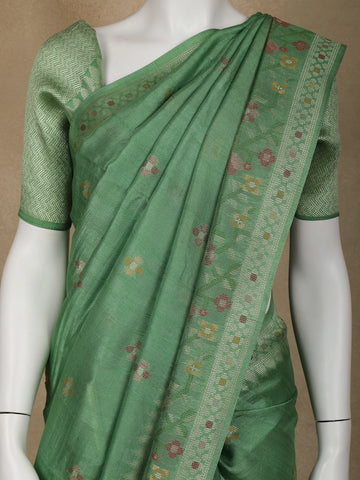Green Floral Designed Raw Silk Saree - Diadem