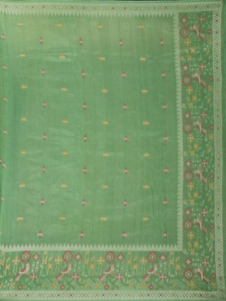 Green Floral Designed Raw Silk Saree - Diadem