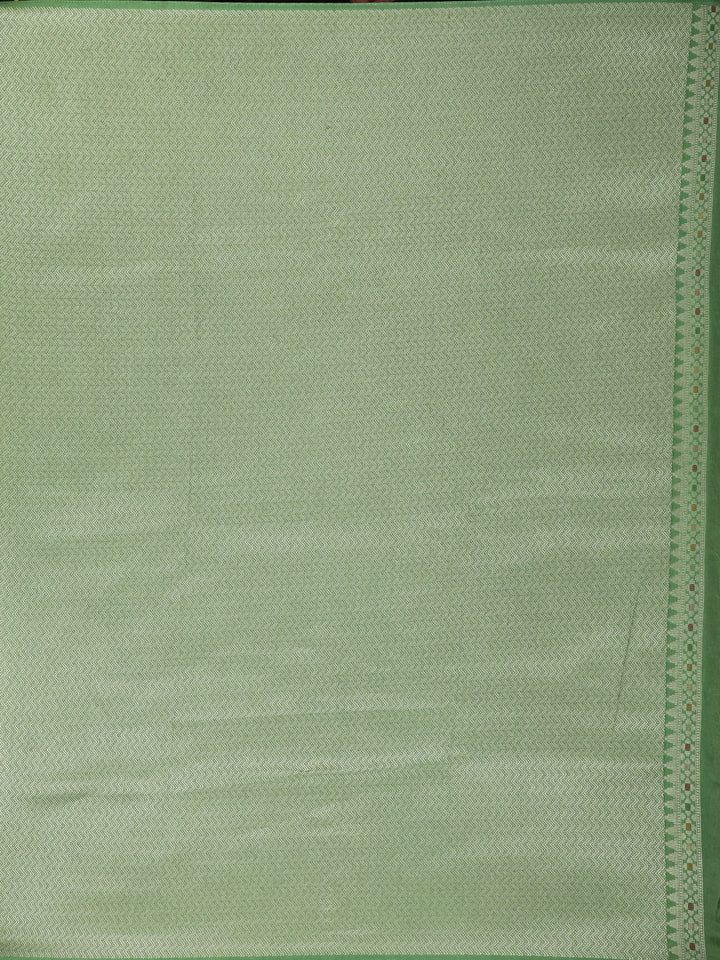 Green Floral Designed Raw Silk Saree - Diadem