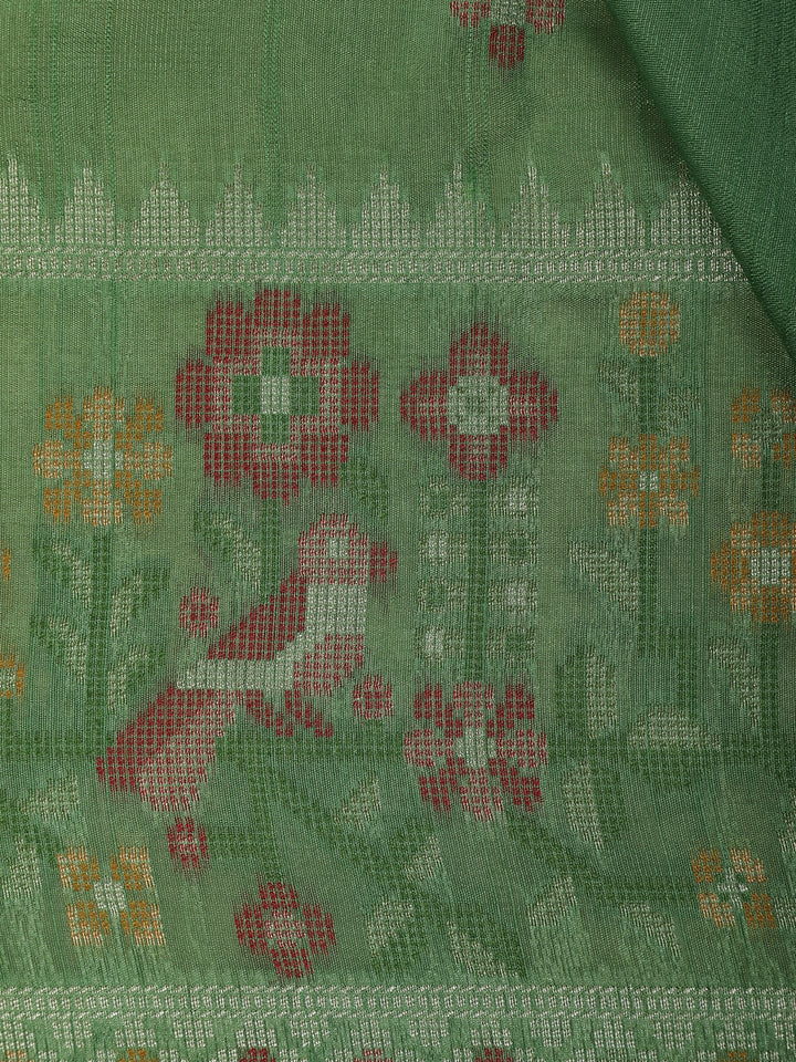Green Floral Designed Raw Silk Saree - Diadem